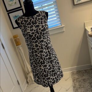 Vince Camuto Black and White Animal Print Midi Dress